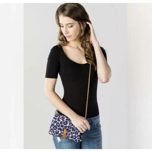Street Level Milan Crossbody Bag Leopard Flap Clutch Women's Blue Chain Strap